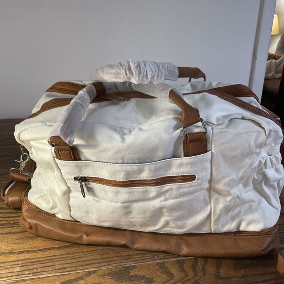 Weekend Overnight Travel Bags 3-piece White Canvas Duffel Duffle Luggage Dop Kit - Picture 4 of 9